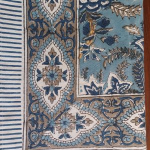 Table Cover Dark Blue Teal Block Print Mughal - 8 seater - Size: 150cm x 220cm