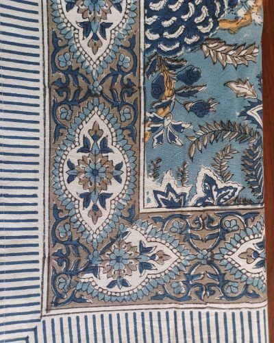Table Cover Dark Blue Teal Block Print Mughal - 8 seater - Size: 150cm x 220cm