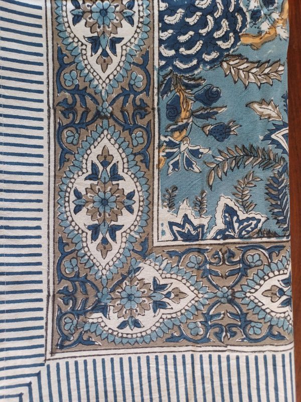 Table Cover Dark Blue Teal Block Print Mughal - 8 seater - Size: 150cm x 220cm