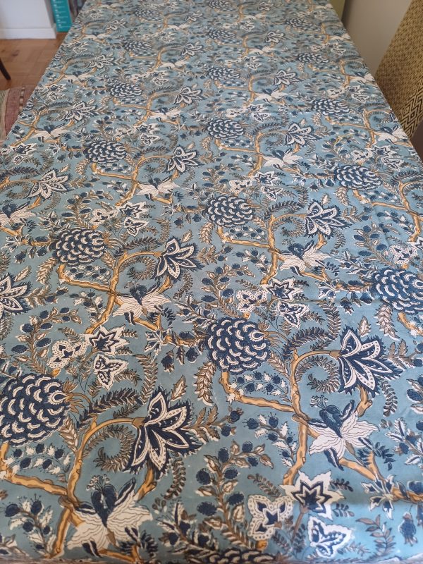Table Cover Dark Blue Teal Block Print Mughal - 8 seater - Size: 150cm x 220cm - Image 3