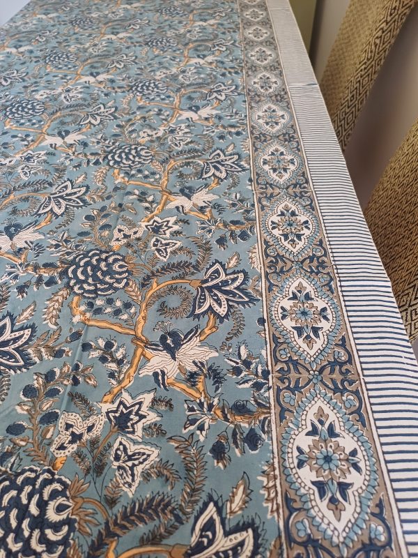 Table Cover Dark Blue Teal Block Print Mughal - 8 seater - Size: 150cm x 220cm - Image 4