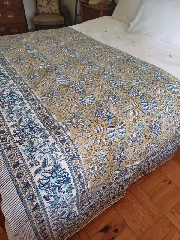 Bedspread Grey Gold Block Print Mughal - King size - Image 3