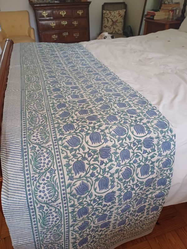 Bedspread White Blue Block Print Mughal - King size - Image 2