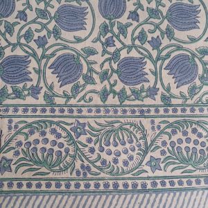 Bedspread White Blue Block Print Mughal - King size