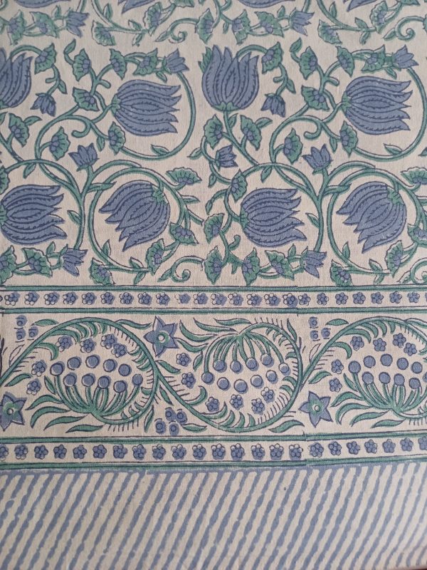 Bedspread White Blue Block Print Mughal - King size