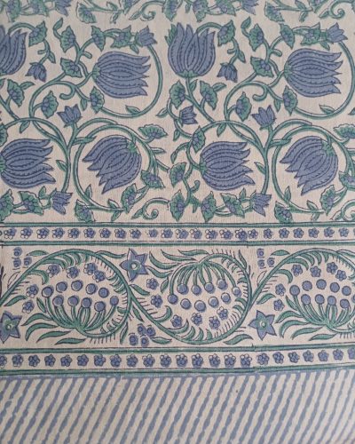 Bedspread White Blue Block Print Mughal - King size