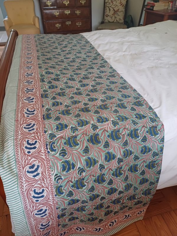 Bedspread Dark Grey Red Block Print Mughal - King size - Image 2