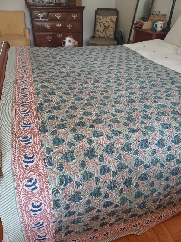 Bedspread Dark Grey Red Block Print Mughal - King size - Image 3