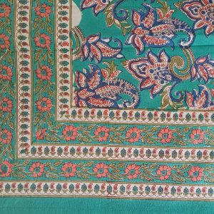 Bedspread Teal floral Block Print Mughal - King size