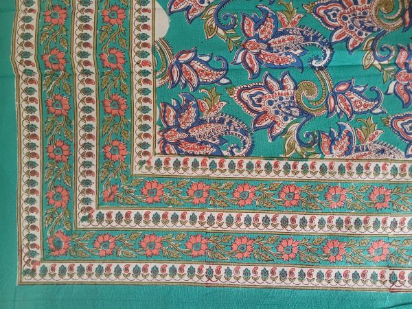 Bedspread Teal floral Block Print Mughal - King size