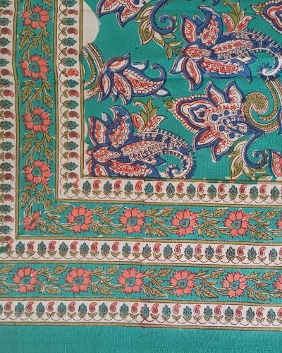 Bedspread Teal floral Block Print Mughal - King size