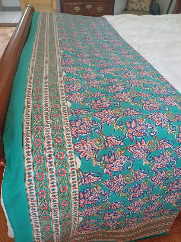 Bedspread Teal floral Block Print Mughal - King size - Image 2