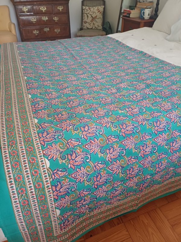 Bedspread Teal floral Block Print Mughal - King size - Image 3