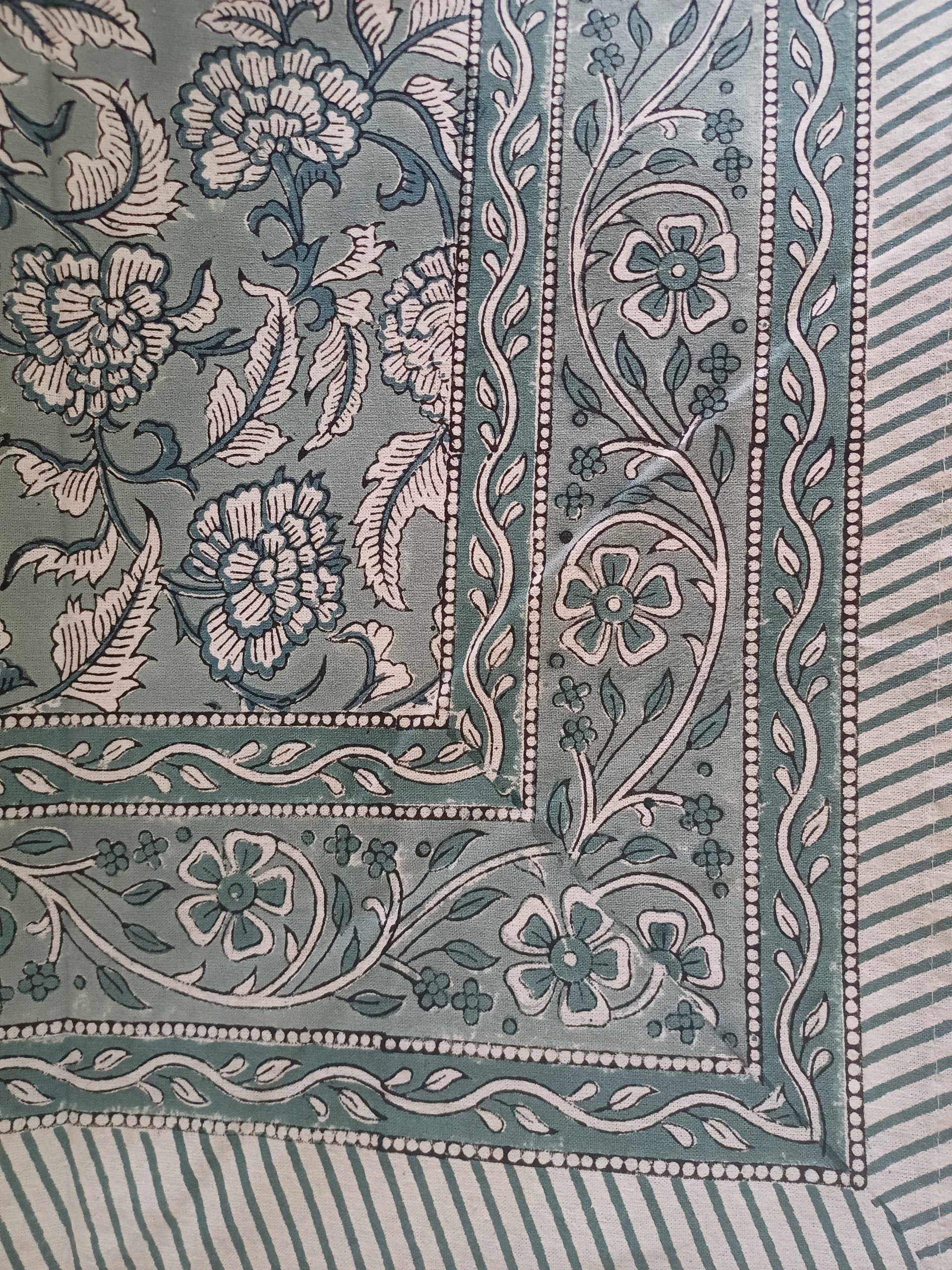 Bedspread Olive Block Print Mughal - King size