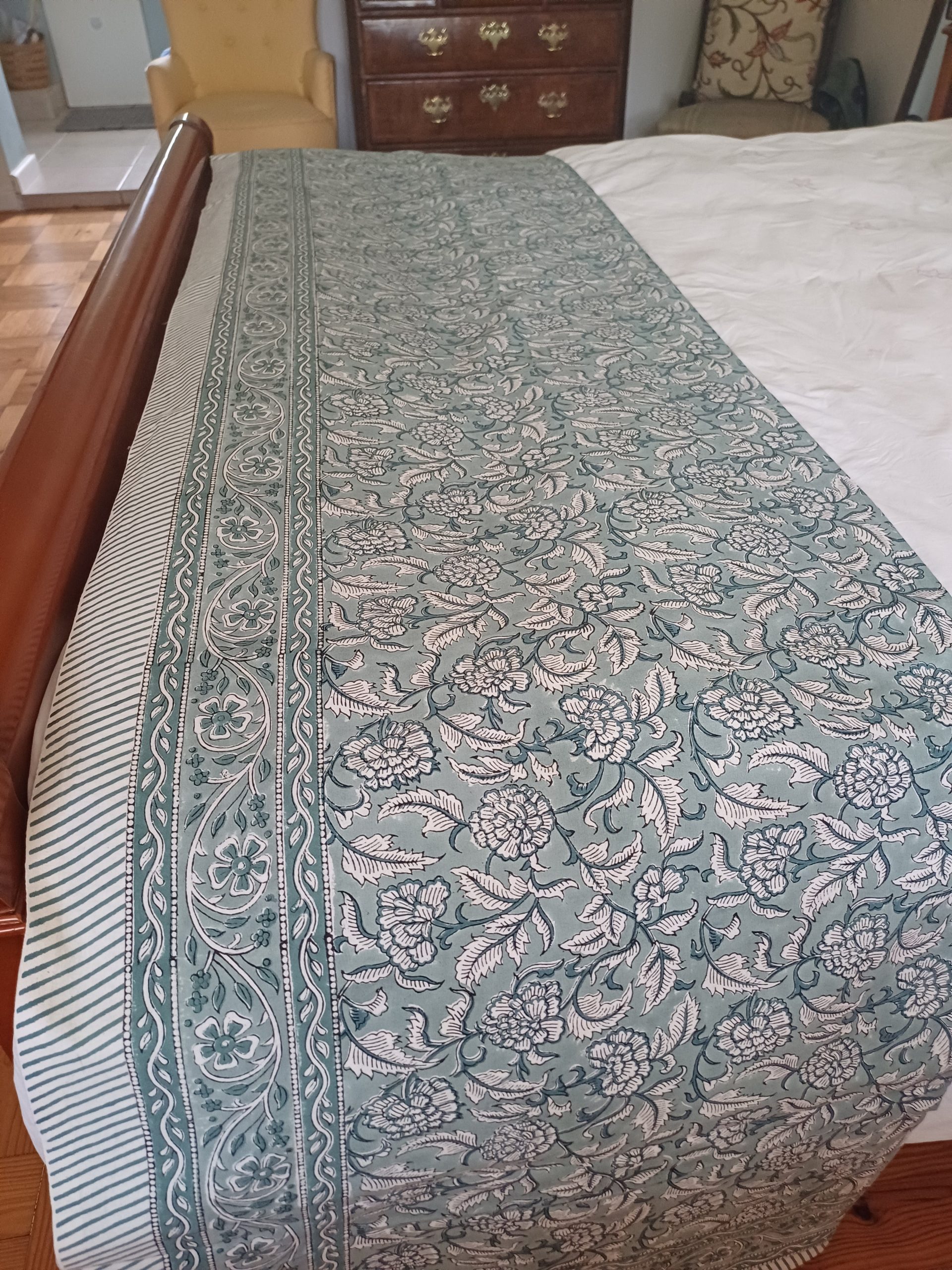 Bedspread Olive Block Print Mughal - King size - Image 2