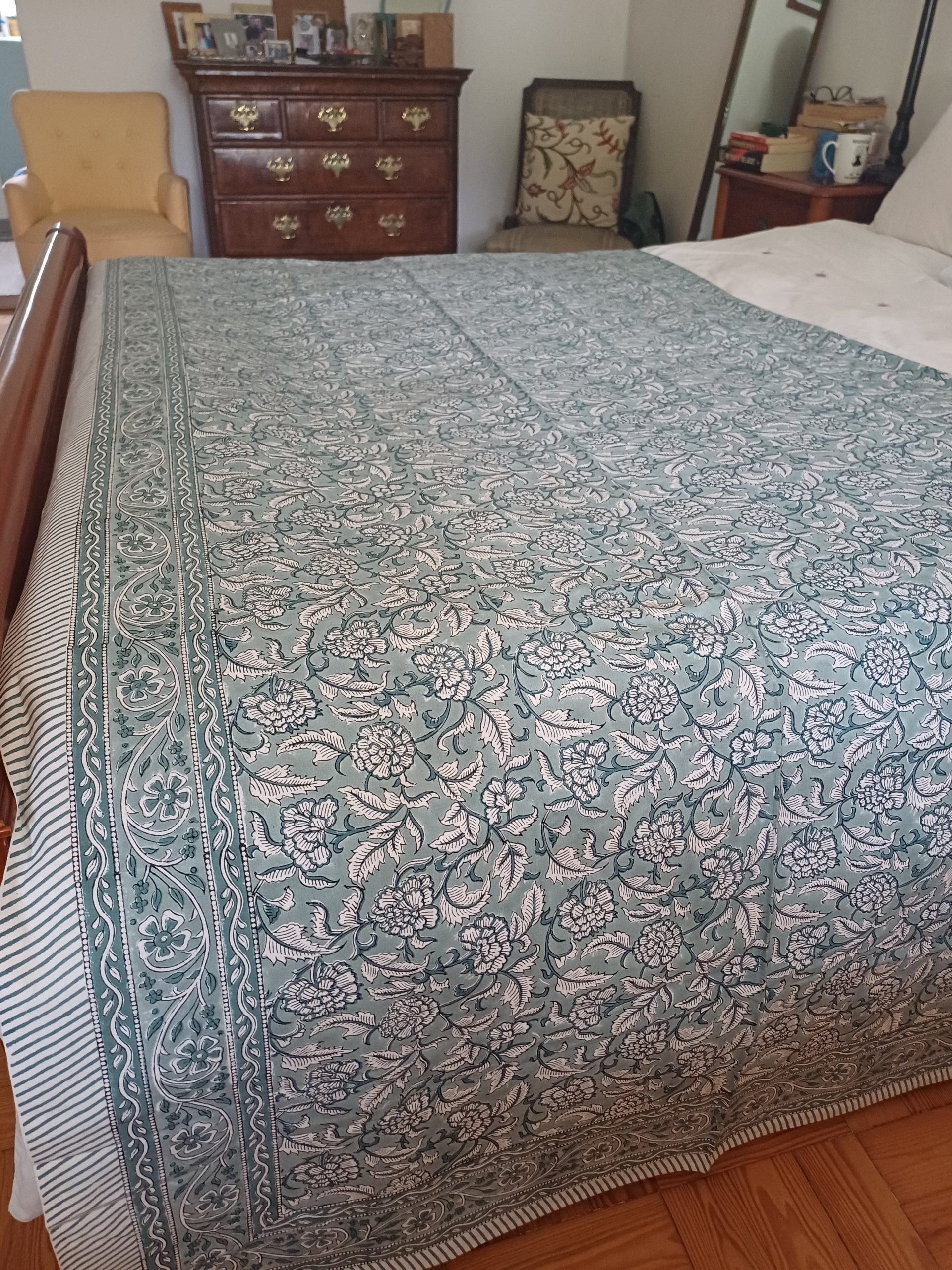 Bedspread Olive Block Print Mughal - King size - Image 3