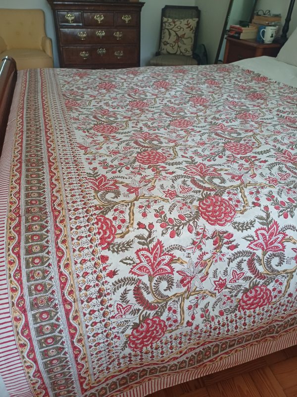 Bedspread Red Block Print Mughal - King size - Image 2