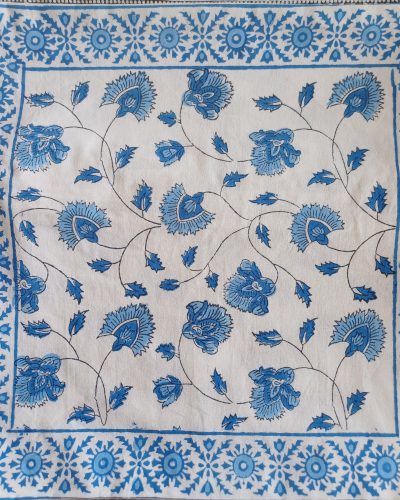 Cushion Cotton Cover Block Print Rapit - White with Blue