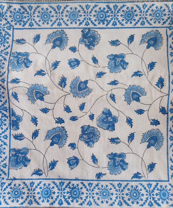 Cushion Cotton Cover Block Print Rapit - White with Blue
