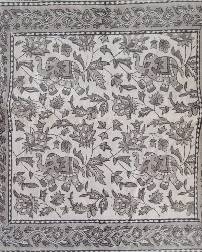 Cushion Cotton Cover Block Print Rapit - White with Grey Elephant