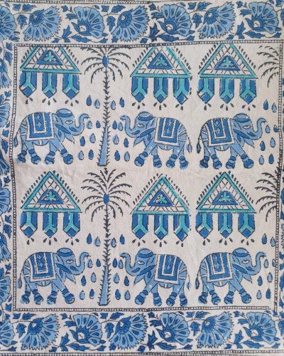 Cushion Cotton Cover Block Print Rapit - Blue Elephant