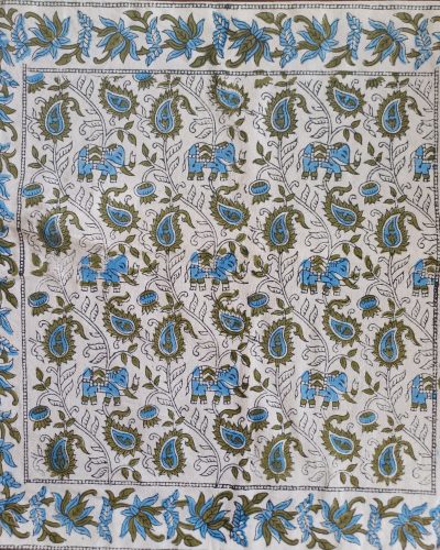 Cushion Cotton Cover Block Print Rapit - Blue / Green