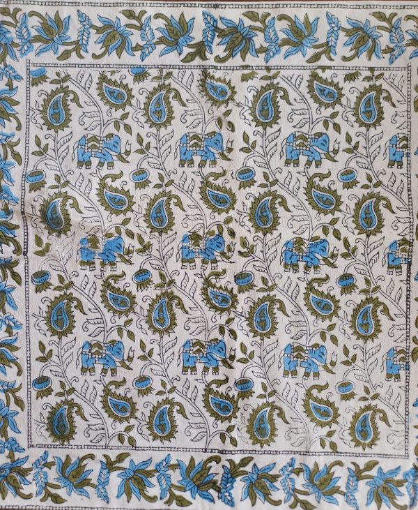 Cushion Cotton Cover Block Print Rapit - Blue / Green