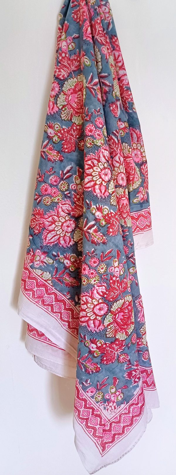 Cotton Scarf Grey Red Pink Floral - Image 3