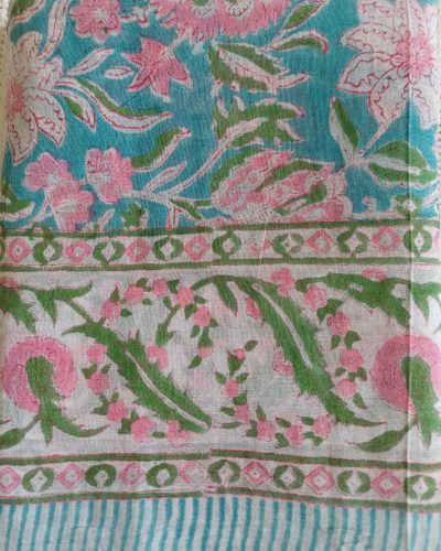 Cotton Scarf Pink Turquoise Floral