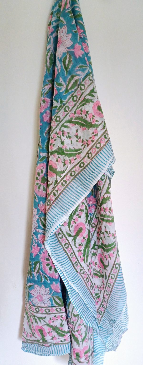 Cotton Scarf Pink Turquoise Floral - Image 3