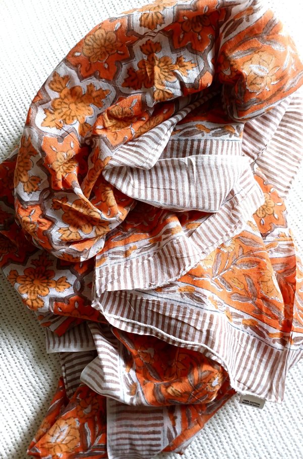 Cotton Scarf Orange Floral - Image 2