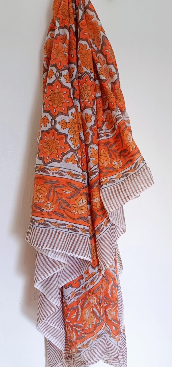 Cotton Scarf Orange Floral - Image 3