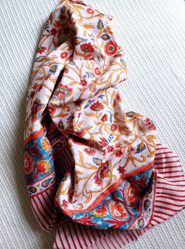 Cotton Scarf Red Orange Floral - Image 2