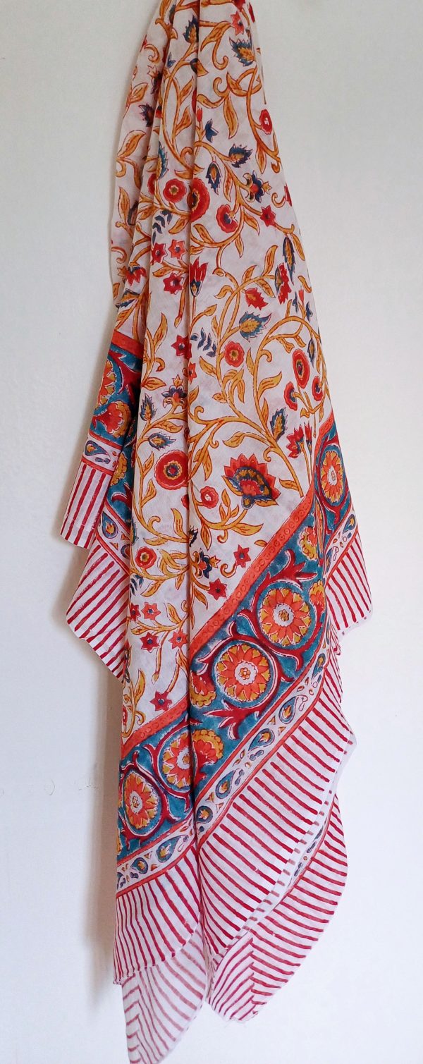 Cotton Scarf Red Orange Floral - Image 3