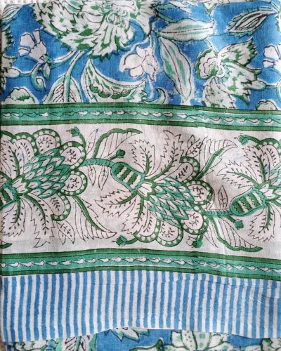 Cotton Scarf Green Blue Floral
