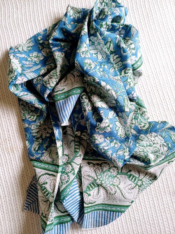 Cotton Scarf Green Blue Floral - Image 2