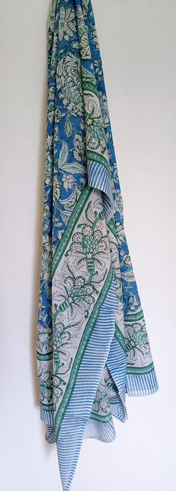 Cotton Scarf Green Blue Floral - Image 3