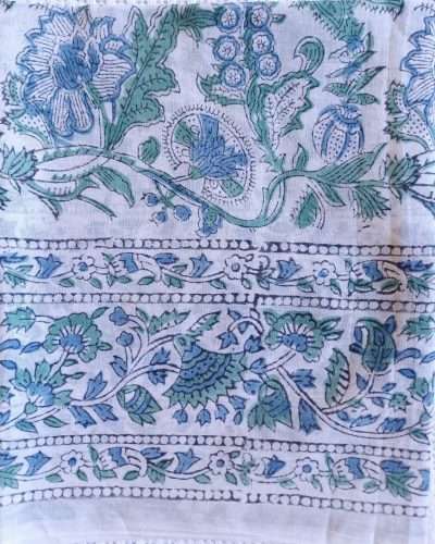 Cotton Scarf Cream Green Floral