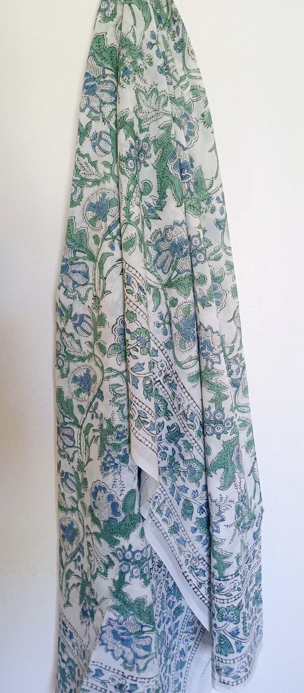 Cotton Scarf Cream Green Floral - Image 3