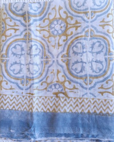 Cotton Scarf Mustard Grey Ornate
