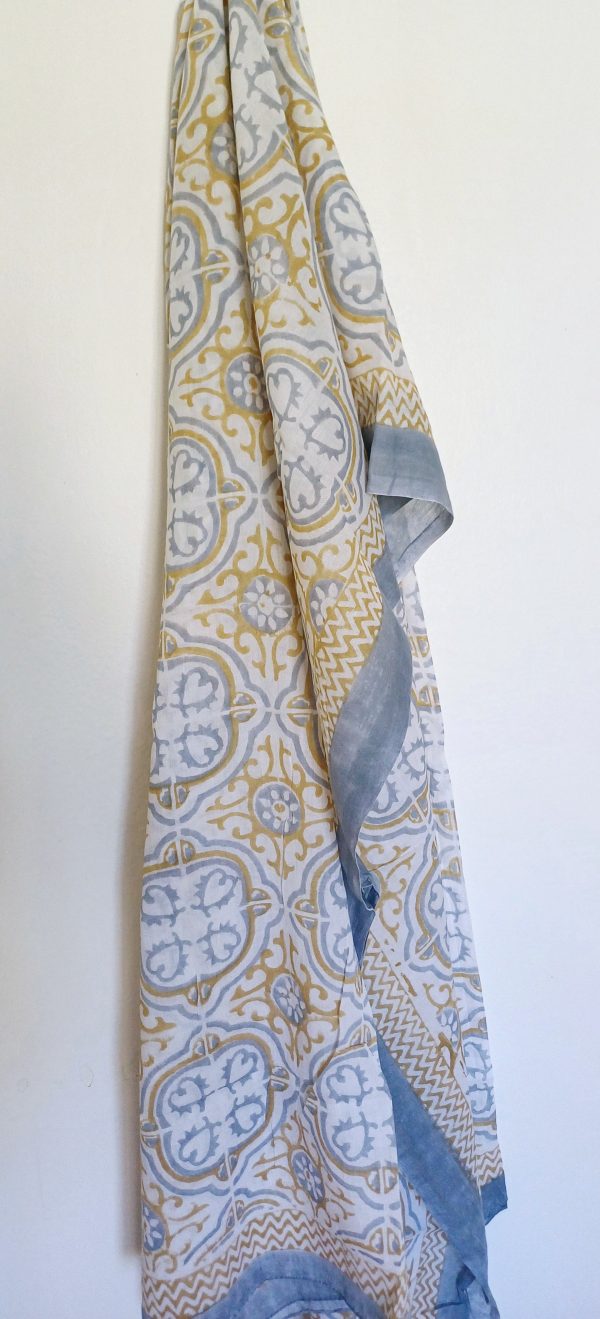 Cotton Scarf Mustard Grey Ornate - Image 3