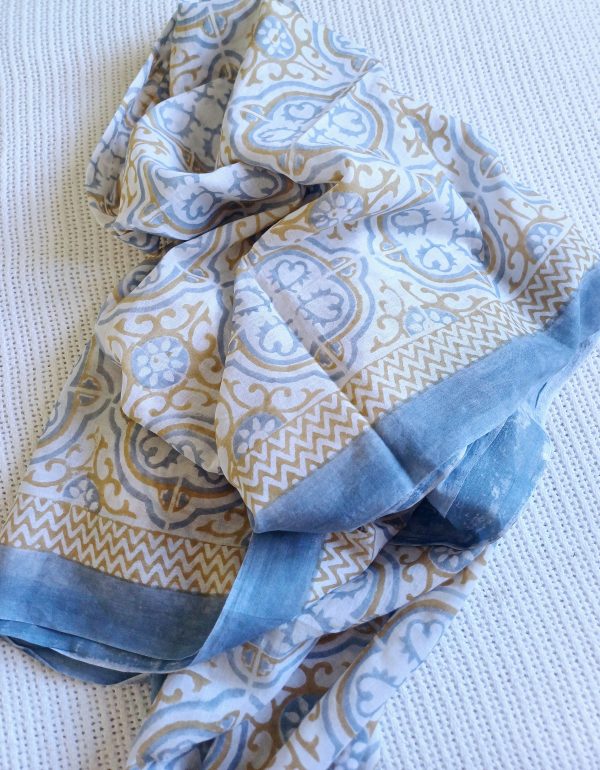 Cotton Scarf Mustard Grey Ornate - Image 2