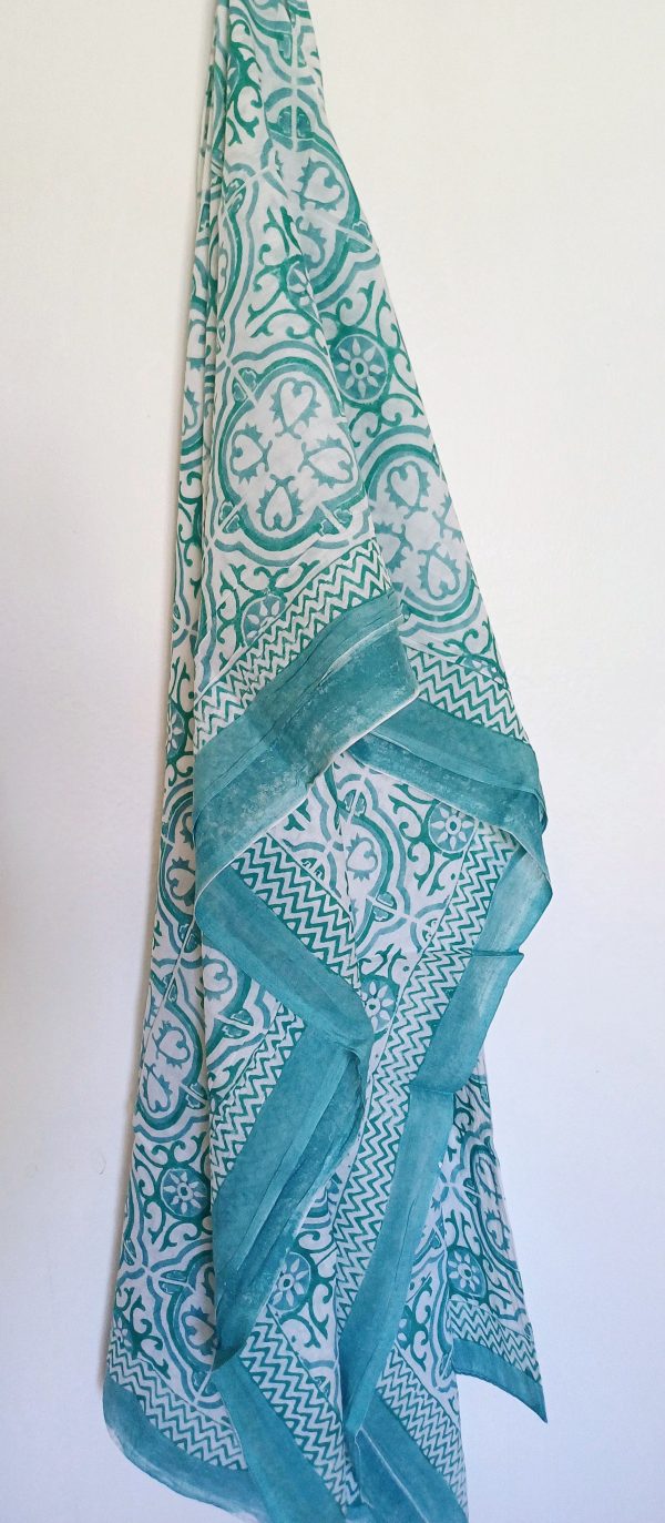 Cotton Scarf Teal Olive - Image 3