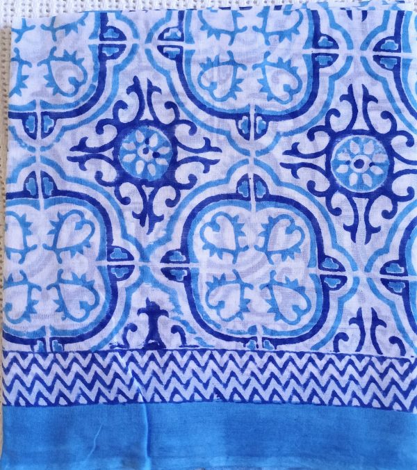Cotton Scarf Blue Ornate