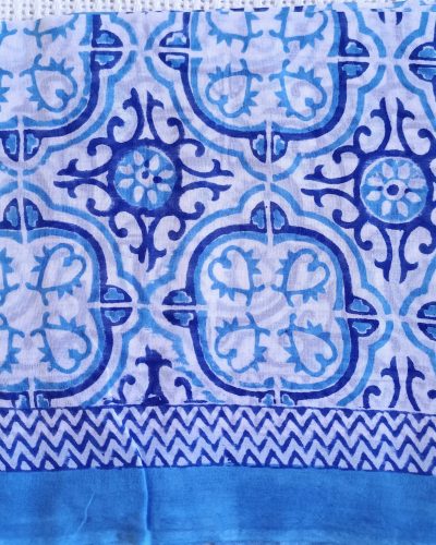 Cotton Scarf Blue Ornate