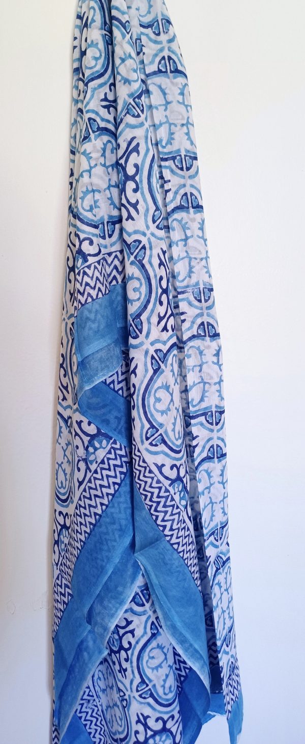 Cotton Scarf Blue Ornate - Image 2