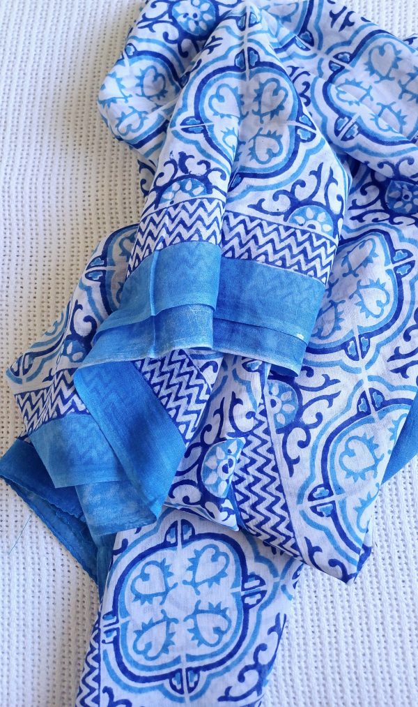 Cotton Scarf Blue Ornate - Image 3