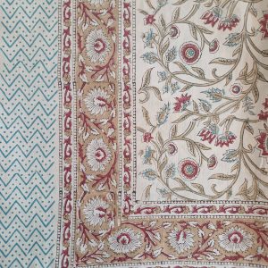 Table Cover Maroon Floral Block Print Mughal - 8 seater - Size: 150cm x 220cm