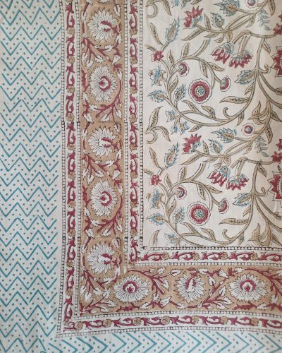 Table Cover Maroon Floral Block Print Mughal - 8 seater - Size: 150cm x 220cm