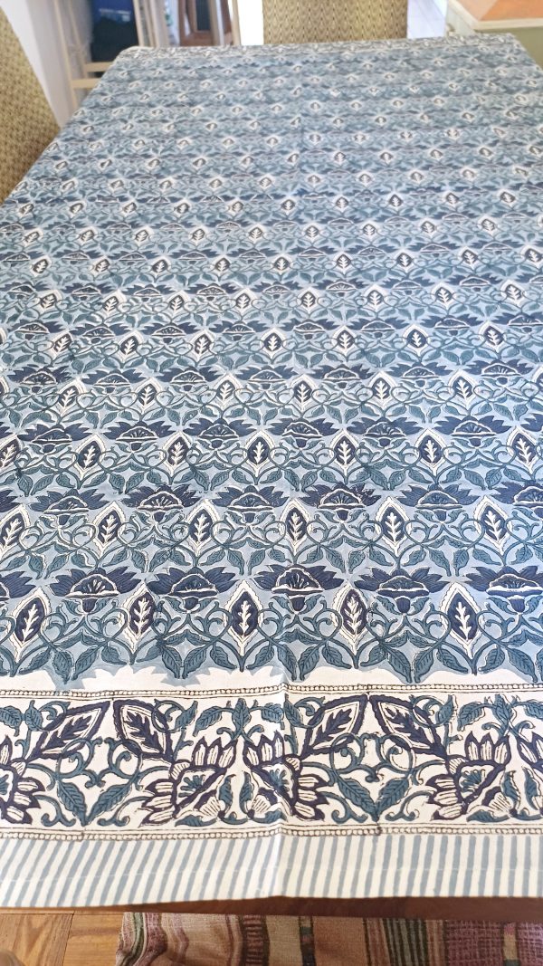 Table Cover Dark Blue white Ornate Block Print Mughal - 6 seater - Size: 130cm x 180cm - Image 2